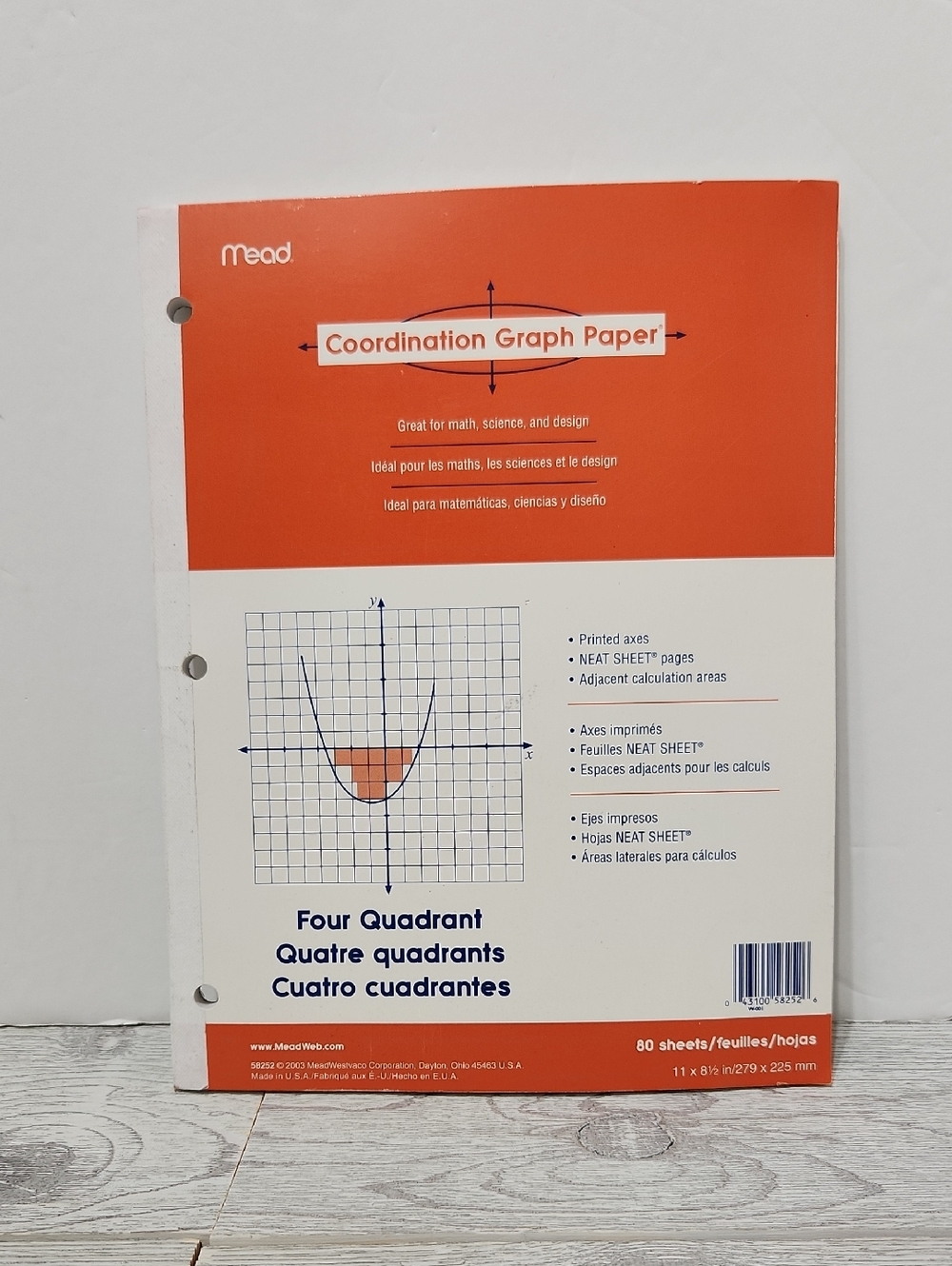Mead Coordination Graph Paper Pad 80 Sheets Four Quadrant 58252